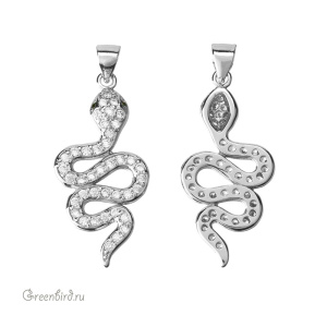 Подвеска с фианитами "Змея", родий, 1 шт. (#SV1701-Pendant-60R)