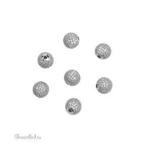 Бусина "Шар" с фианитами, родий, 1 шт. (#SVABM-04R)