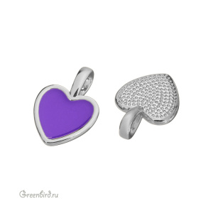 Подвеска с эмалью "Сердечко", родий, фиолетовый, 1 шт. (#SV1701-Pendant-22)