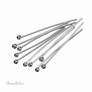 Пины с шариком 20 мм, родий, 10 шт. (#P05R)