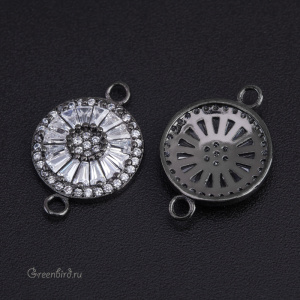 Коннектор с фианитами "Хризантема", gunmetal, 1 шт. (#SVA-FIAN-1027T)
