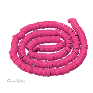 Каучуковые бусины "Диски", розовый неон, нить (#SVA-RUB-028)  