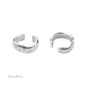 Кафф-колечко с фианитами "Волна", родий, 1 шт. (#SV1701-K21)