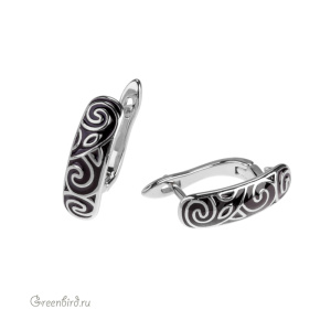 Швензы с английским замком, родий, черная эмаль, пара (#SV1701-1941)