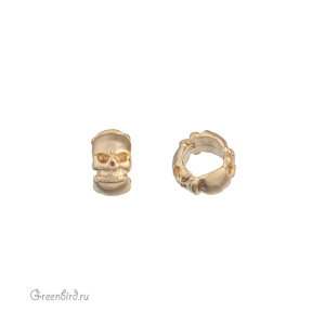 Бусина-шарм "Черепа", матовое золото, 1 шт. (9H165), Корея
