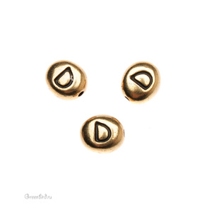 Бусина "Буква D", ант. золото, 1 шт. (#TC-D510-26)