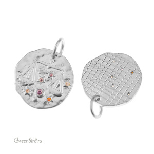 Подвеска с цветными фианитами "Зодиак - Весы", родий, 1 шт. (#SVA-ZOD-07R)