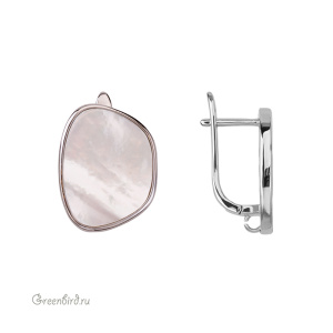 Швензы с английским замком "Силуэт", перламутр, родий, пара (#SV1701-3056R)