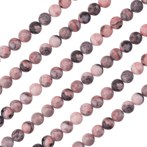 Бусины Яшма розовая 8 мм, круглые, розовый/серый, нить (#SVA-NTS-34)
