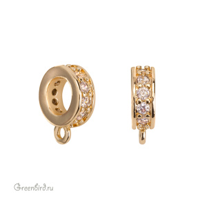 Коннектор-бейл "Рондель" с фианитами, золото, 1 шт. (#B15-G)