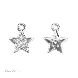 Подвеска "Звездочка", с фианитами, родий, 1 шт. (#SV1701-Pendant-61R)