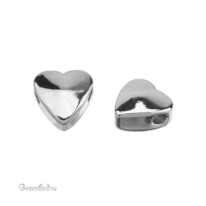 Бусина "Сердечко" 5,6х6 мм, родий, 1 шт. (#SV1701-Bead-15)