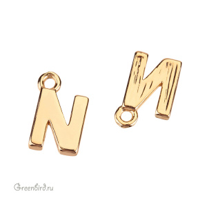Подвеска буква "N", золото, 1 шт. (#SVA-LG-N)