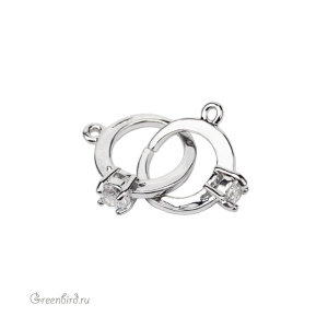 Коннектор-подвеска с фианитами  "Два кольца", родий, 1 шт. (#SVA-FIAN-920R)