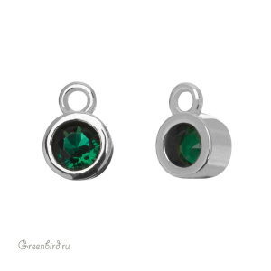 Подвеска круглая с фианитом, родий, Emerald (#SVA-FIAN-004R)