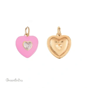 Подвеска с эмалью "Сердце" с фианитом, золото, розовый, Crystal, 1 шт (#SVA-FIAN-057G)