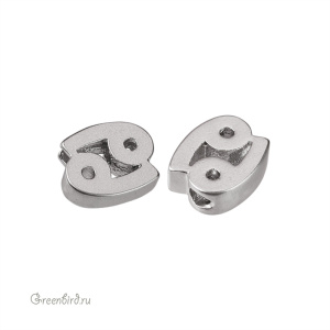 Бусина фигурная "Зодиак - Рак", матовый родий, 1 шт. (9JJ277), Корея Бусина фигурная "Зодиак - Рак", матовый родий, 1 шт. (9JJ277), Корея