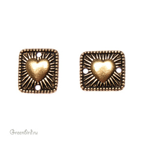 Коннектор "Сердце-радиант", ант. золото, 1 шт. (#TC-3128)