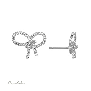 Пуссеты "Бантик", родий, пара (#SVAE-151R)