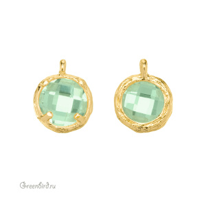 Подвеска круглая с кристаллом, 7,5 мм, золото, Mint Green (#SVA-FIAN-160G)