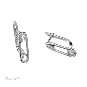Швензы с английским замком "Булавка", родий, пара (#SV1701-2435)