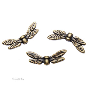 Бусина "Крыло стрекозы", ант. латунь, 1 шт. (#TC-5588)