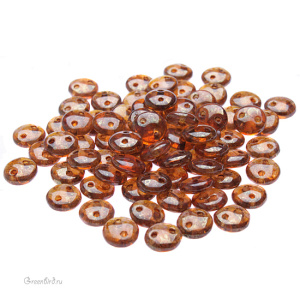 Lentil 2 отверстия 6mm, Milky Pink/Bronze Picasso, 10 гр (#LG71010)