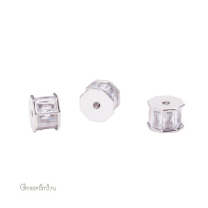 Бусина-разделитель 7,5х10 мм, цирконы, родий, 1 шт. (#SVA-FIAN-3000R)