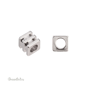 Бусина фигурная "Куб" 3 мм, родий, 1 шт. (9H206), Корея