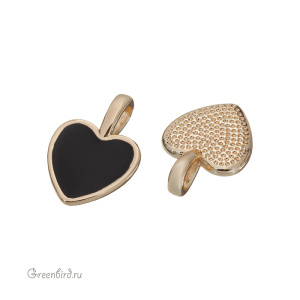 Подвеска с эмалью "Сердечко", золото, черный, 1 шт. (#SV1701-Pendant-15)