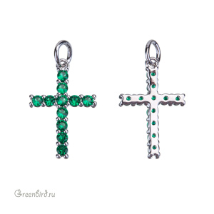 Подвеска "Крестик" с фианитами, родий, Emerald (#SVA-FIAN-063R)