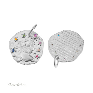 Подвеска с цветными фианитами "Зодиак - Лев", родий, 1 шт. (#SVA-ZOD-05R)