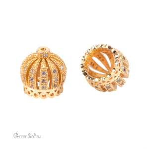 Концевик для шнура с фианитами, золото, 1 шт. (#SVA-FIAN-2103G)