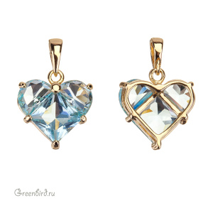 Подвеска "Сердце" с фианитами, золото, Aqua (#SVA-FIAN-041G)
