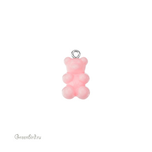 Подвеска "Мармеладный мишка", родий, розовый, 1 шт. (#SVA-BASE-056R)