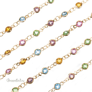 Цепочка с разноцветными фианитами, золото, 10 см (SVA-Chain-205G)