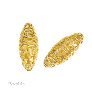 Бусина ажурная, матовое золото, 1 шт. (9B516), Корея