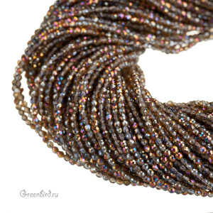 Бусины граненые Rondelle "Мини", серый/розовый ирис AB, круглые, нить (#SVAB-R229AB)