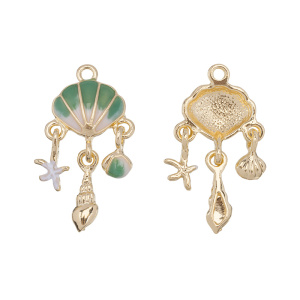 Подвеска с эмалью "Ракушки", золото, белый, зеленый, 1 шт. (#CN-PN-013)