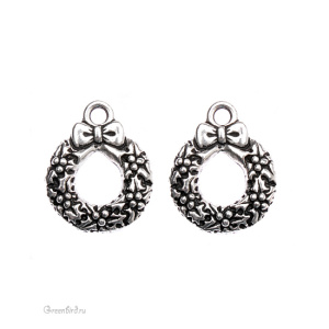 Подвеска "Рождественский венок", ант. серебро, 1 шт. (#TC-2351)