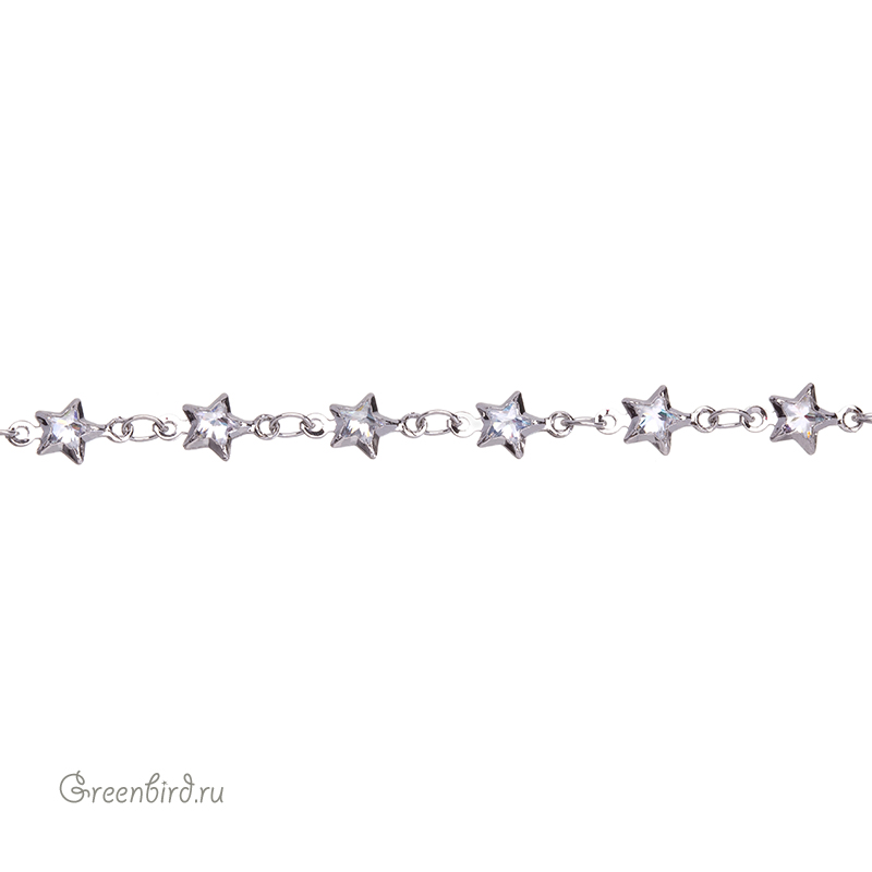 Цепочка с фианитами "Звезда", родий, 10 см (SVA-Chain-204R)