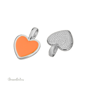 Подвеска с эмалью "Сердечко", родий, оранжевый, 1 шт. (#SV1701-Pendant-26)