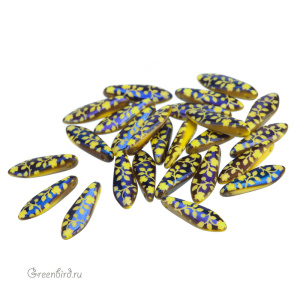 Glass Daggers 5x16mm, Yellow Opaque Lsr Flower, 1 шт. (#83120/22203FL)