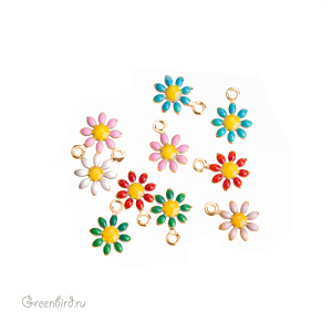 Набор подвесок с эмалью "Цветочки", золото, упаковка 10 шт. (#SV1701-Pendant-90G)