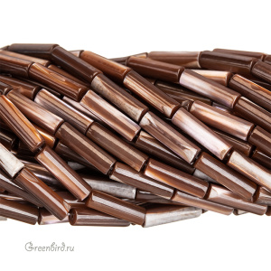 Бусины-трубочки 14х4 мм, коричневый перламутр, нить (#SVA-PRL-089)