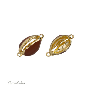 Коннектор с эмалью "Каури", золото, коричневый, 1 шт. (#SV1701-C18)
