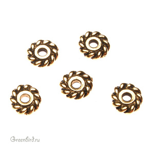 Спейсер "Твист" 6 мм, ант. золото, 1 шт. (#TC-0413-26)
