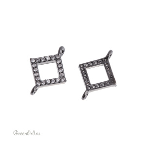 Коннектор с фианитами "Ромб", gunmetal, 1 шт. (#SVA-FIAN-1003T) Коннектор с фианитами "Ромб", gunmetal, 1 шт. (#SVA-FIAN-1003T)