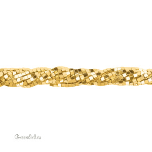 Бусины Геметин 3 мм, кубики, желтое золото, нить (#SV-HMT-49)