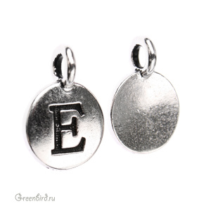 Подвеска "Буква E", ант. серебро, 1 шт. (#TC-240E-12)